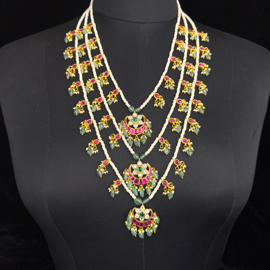 Jadau Kundan Three-Layer Necklace - Elegant Traditional Craftsmanship this product comes under jadau kundan collecion