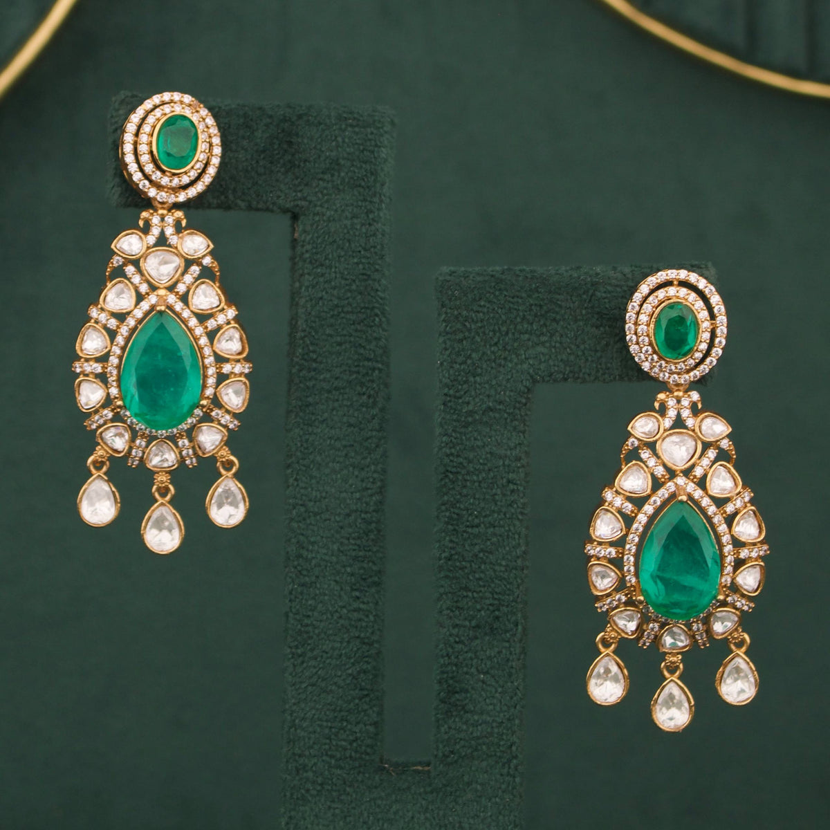Ethnic Double Layer Victorian Necklace With Matching Earrings Styling Angle View 4 - Dulhan Jewels
