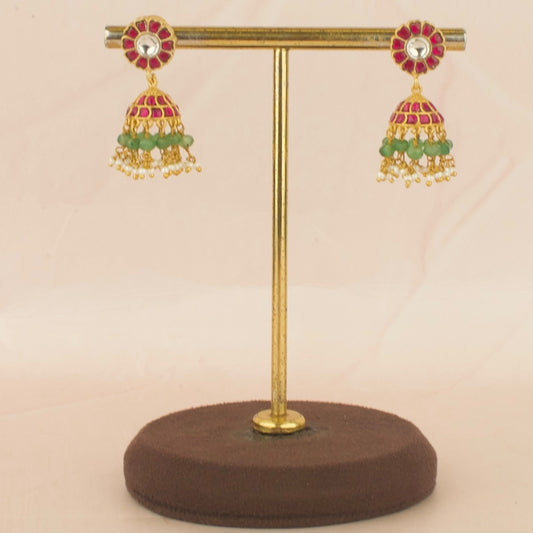 Small sized Floral Design Jadau Kundan Jhumki with Beads