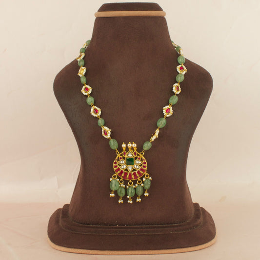 Sleek Statement Design Jadau Kundan Beads Necklace