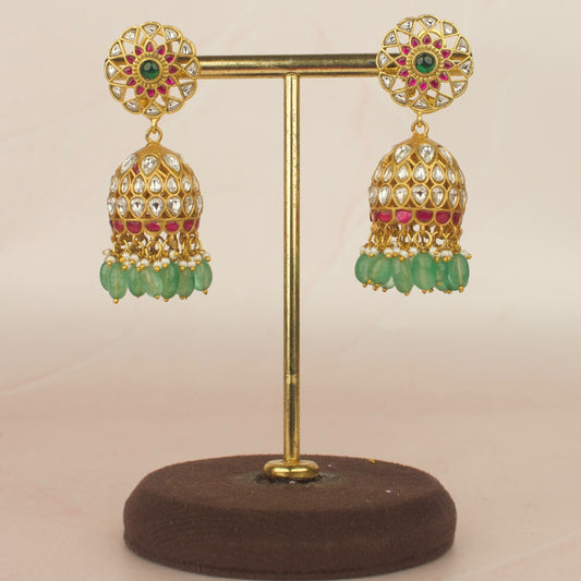 Gold Look Jadau Kundan Jhumki Earrings