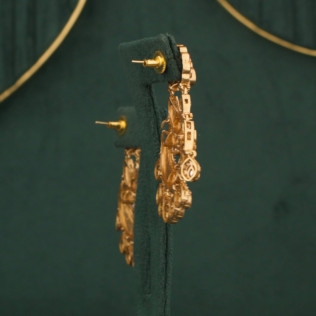 Elegant Ruby Victorian Chandbali Earrings Craftsmanship & Detail View - Dulhan Jewels