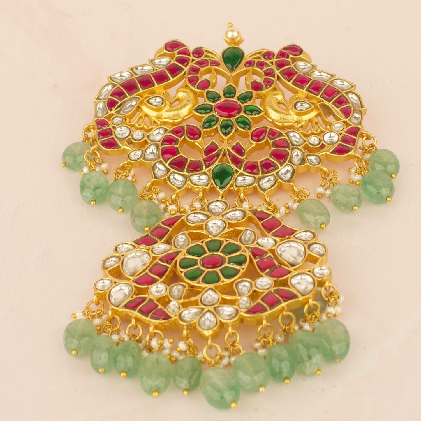 Jadau Kundan double Locket with bead Hanging