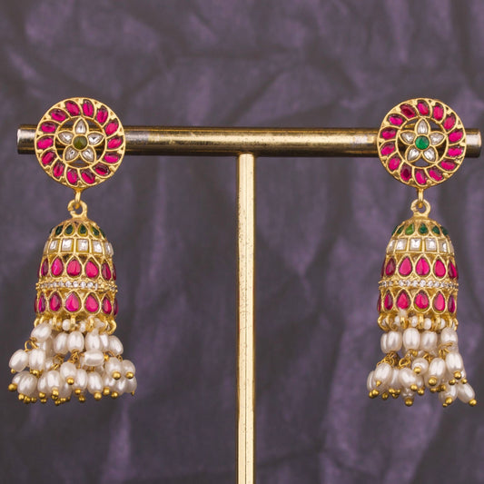 Floral Studded Jadau Kundan Guttapusalu Earrings
