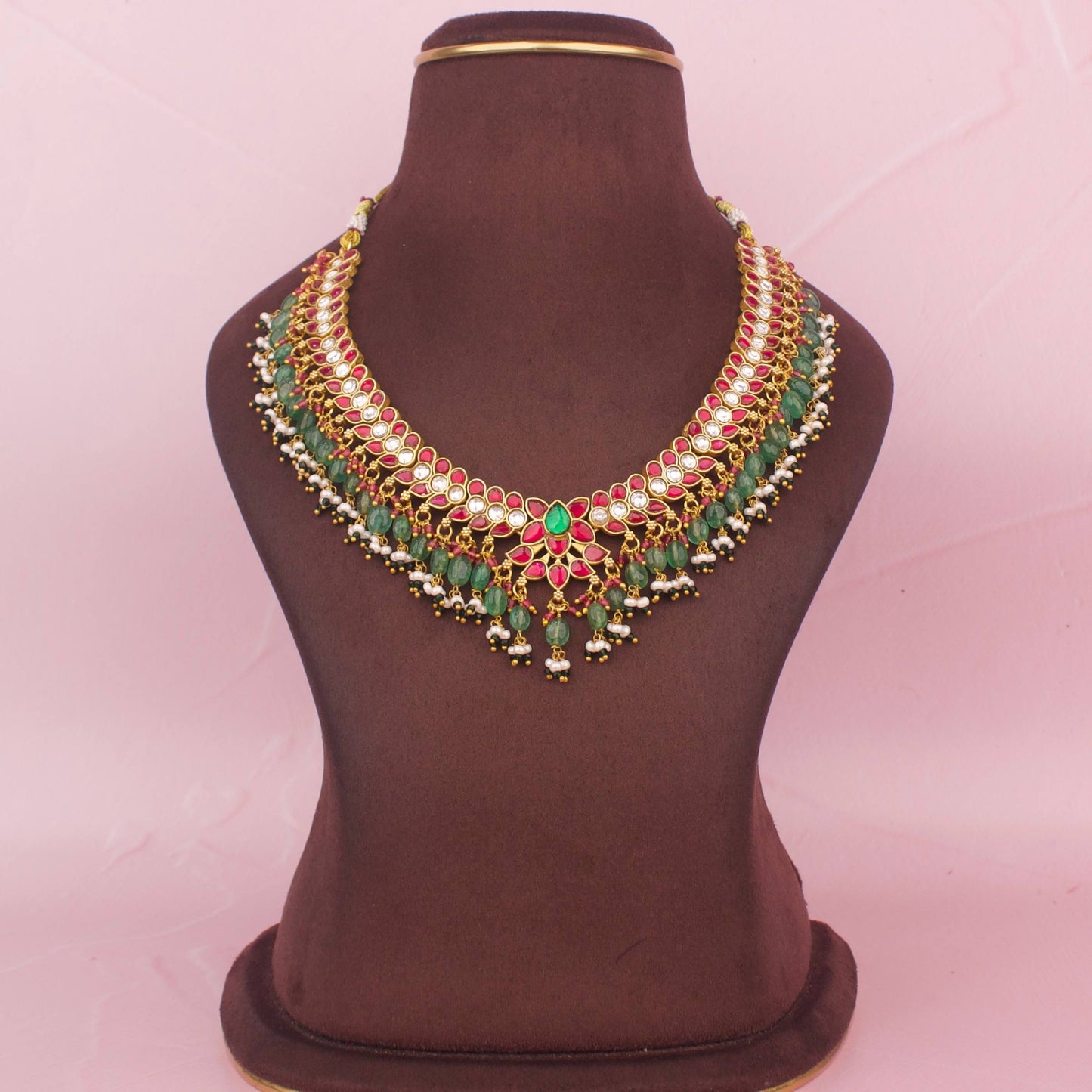 Lotus Design Jadau Kundan Detailed Stone Necklace