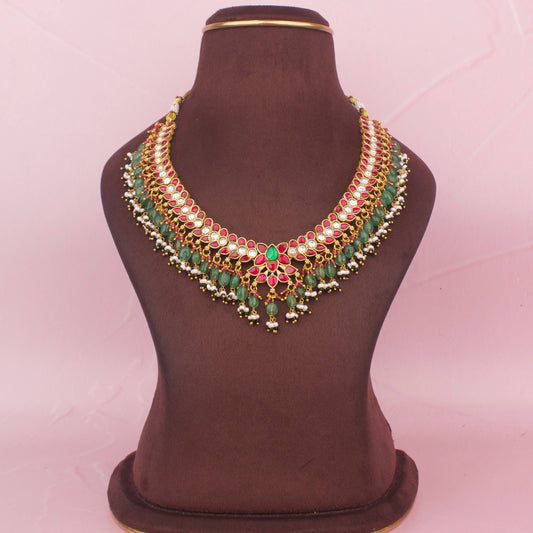 Lotus Design Jadau Kundan Detailed Stone Necklace