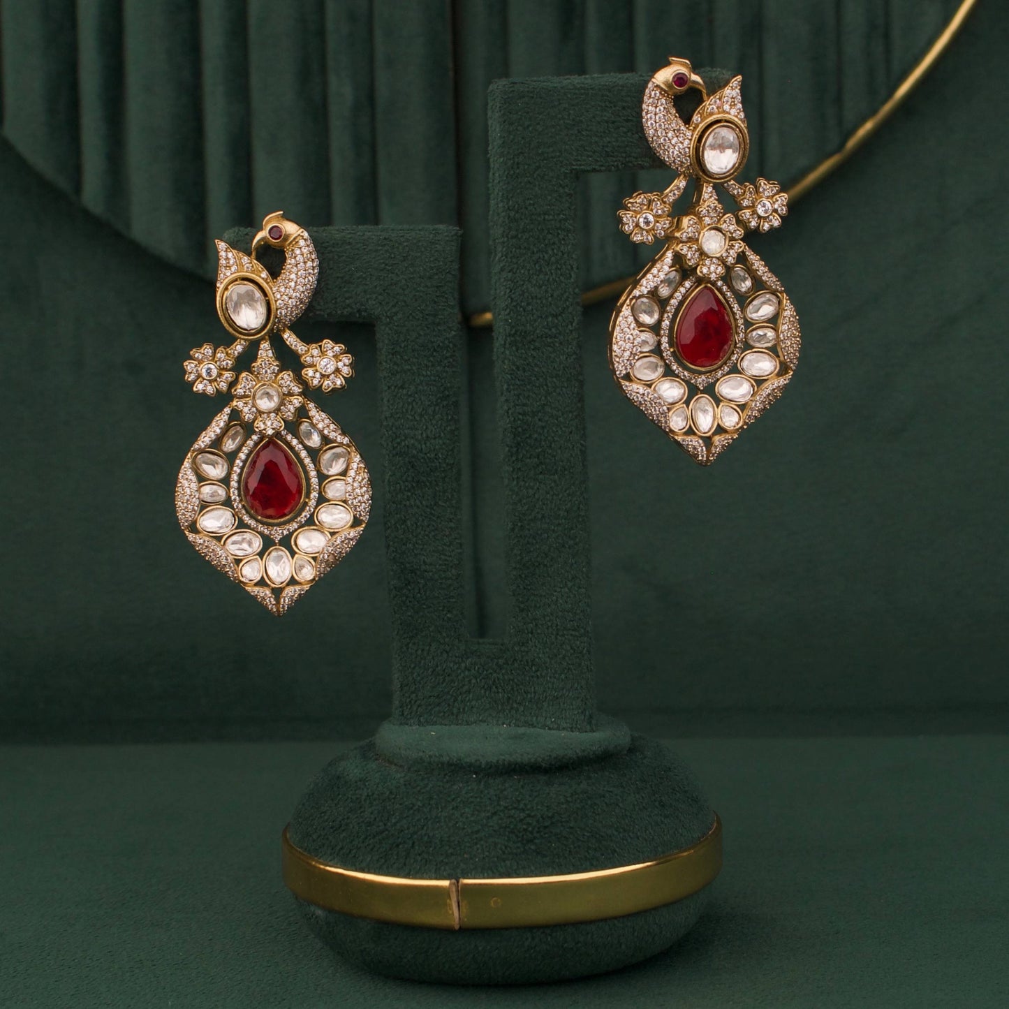 Regal Peacock Polki Necklace Set With Earrings