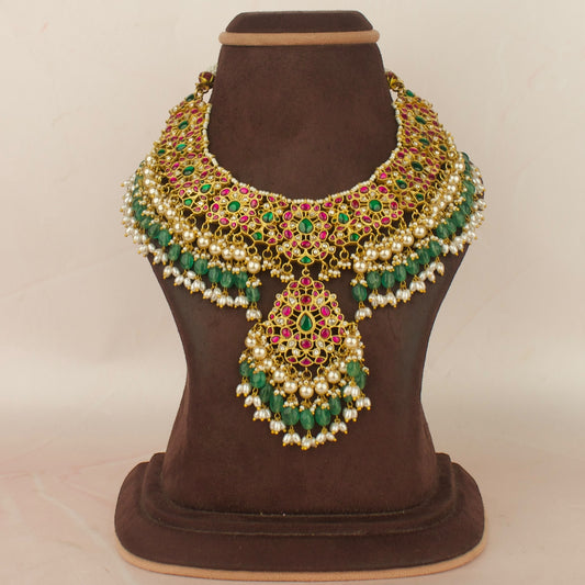 Bridal Jadau Kundan Beads & Pearl Hanging Necklace