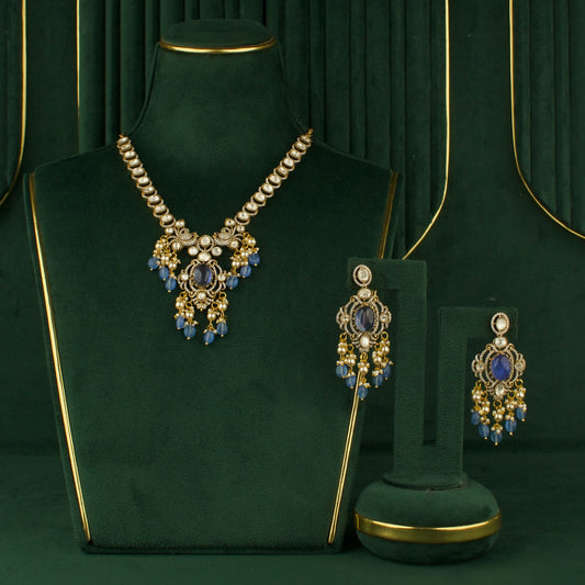 Sleek Peacock Design Polki Victorian Necklace Set for Elegance