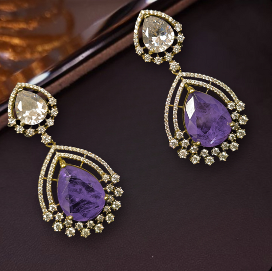 Modern Victorian Diamond  Pushback Earrings. This Victorian Jewellery Is available in Red & Purple colour varaiants. 