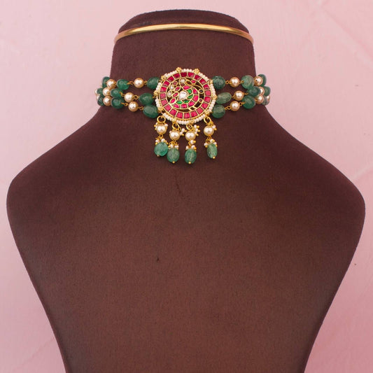Trending Jadau Kundan Beads Choker In Pearl & Beads Chain