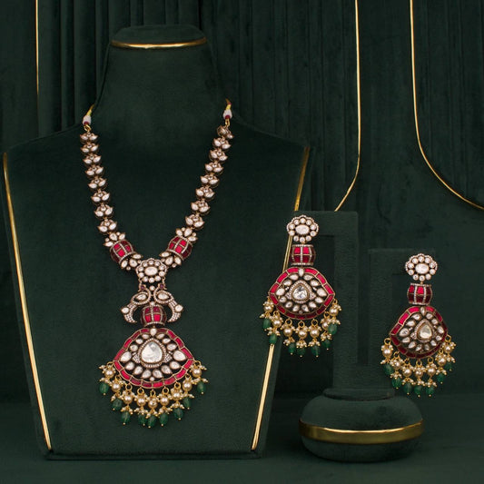 Traditional Fusion Kundan x Polki Necklace Set With Earrings