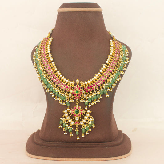 Graceful Unique Design Flexible Jadau Kundan Necklace With Russian Beads Hangings