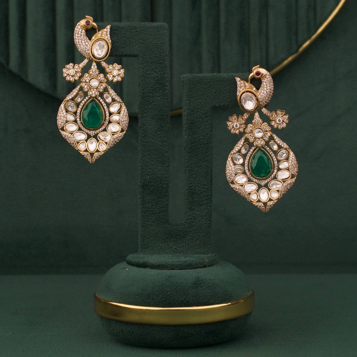 Regal Peacock Polki Necklace Set With Earrings