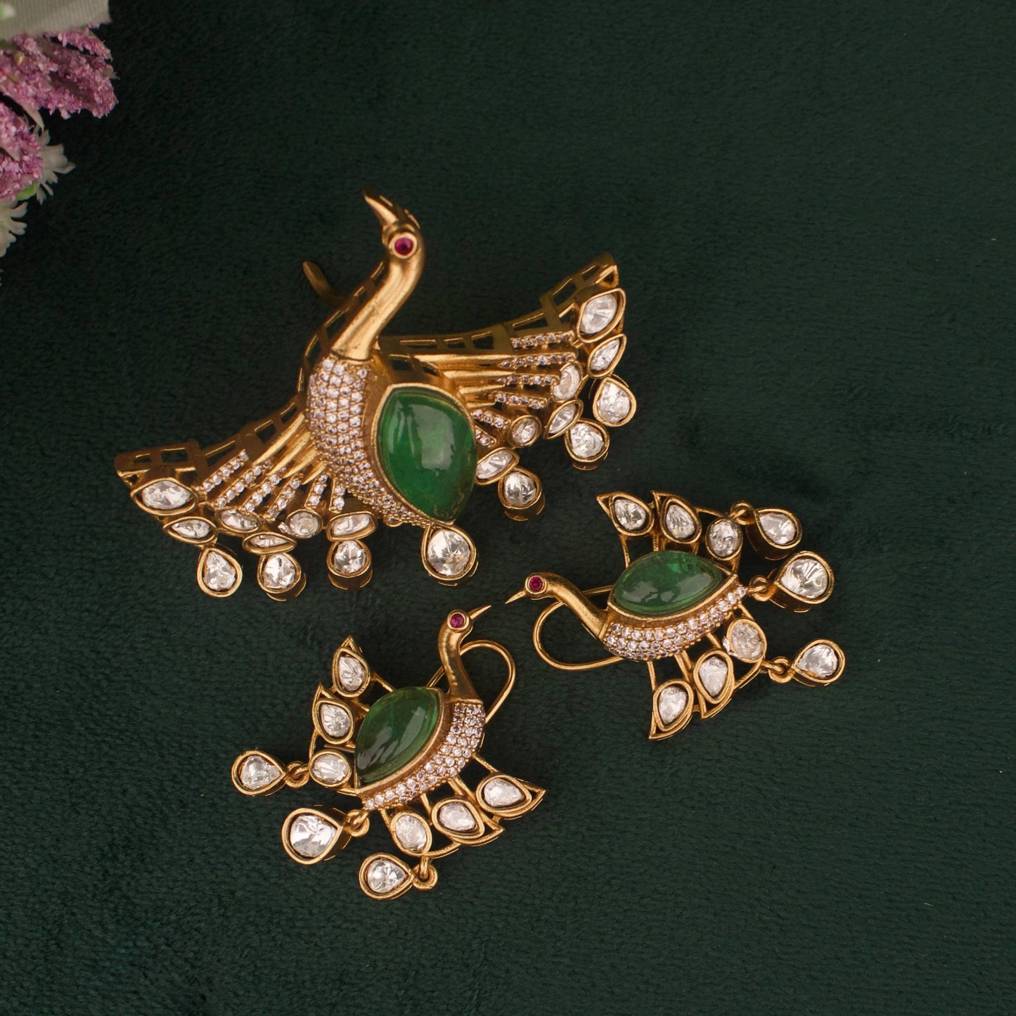 Royal Victorian Peacock Pendant And Earring Set