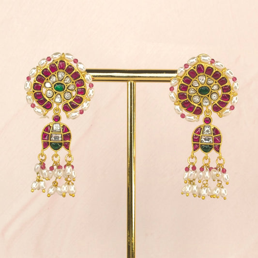 Floral Jadau Kundan Earrings with Rice Pearls