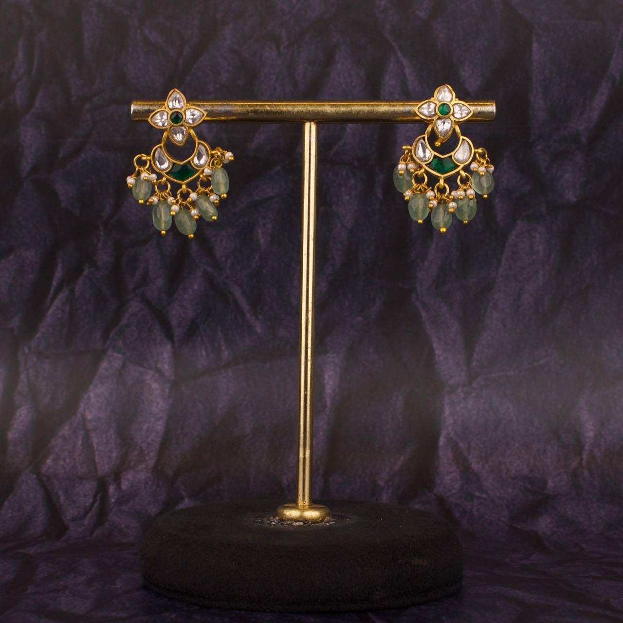 Dazzling Jadau Kundan Small Sized Jadau Kundan Chandbali Earrings