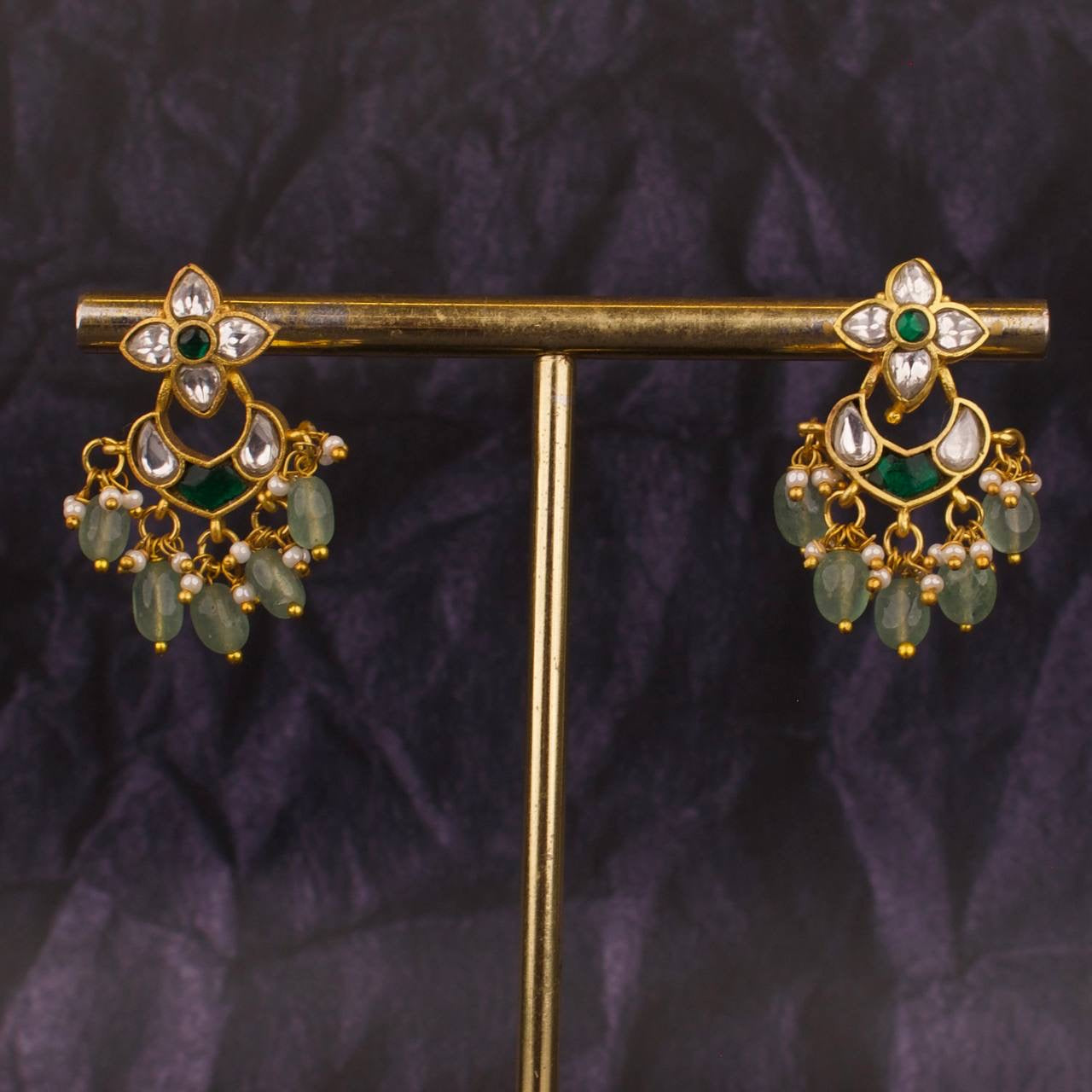 Dazzling Jadau Kundan Small Sized Jadau Kundan Chandbali Earrings