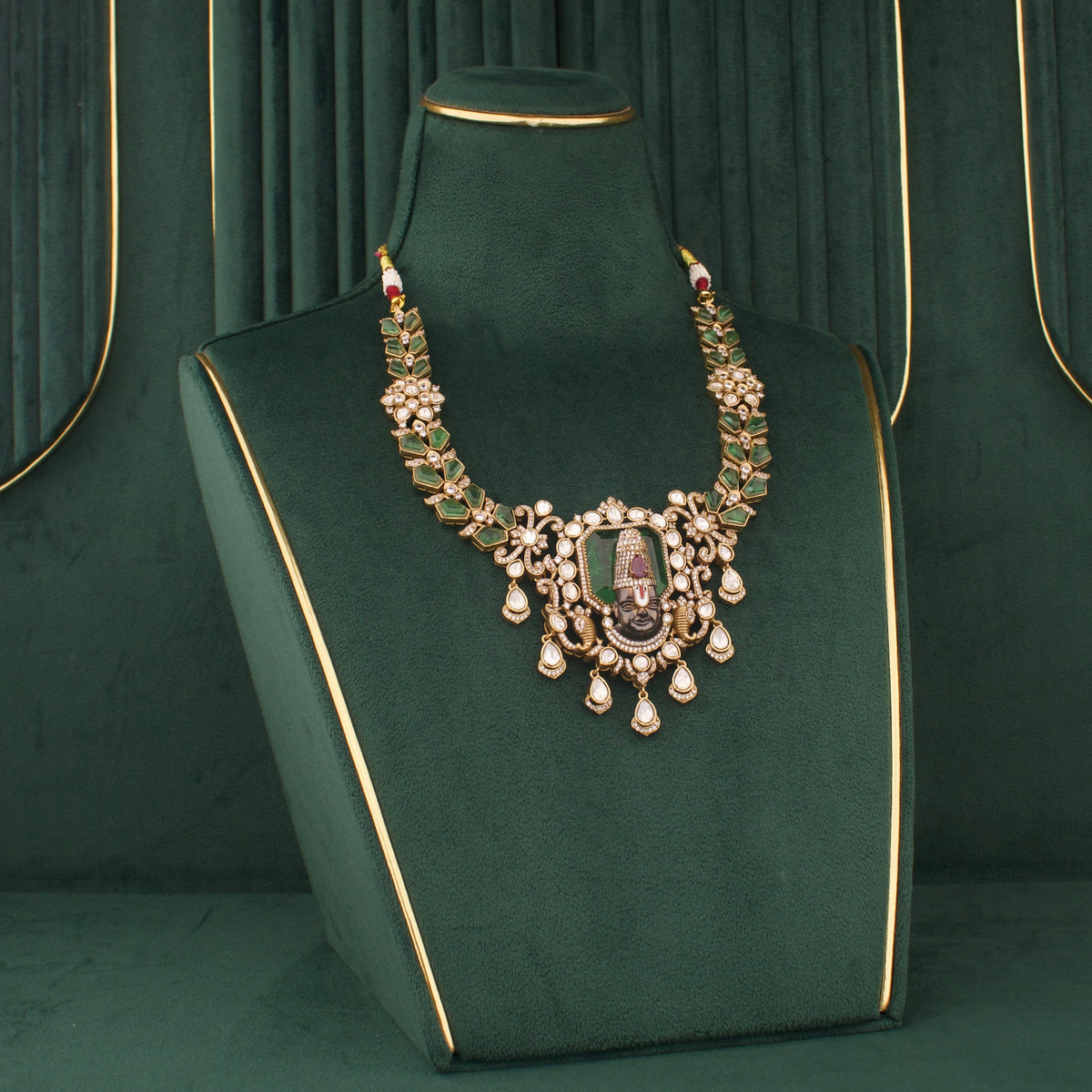 Shree Venkateshwara Jadau Kundan Necklace Set With Earrings