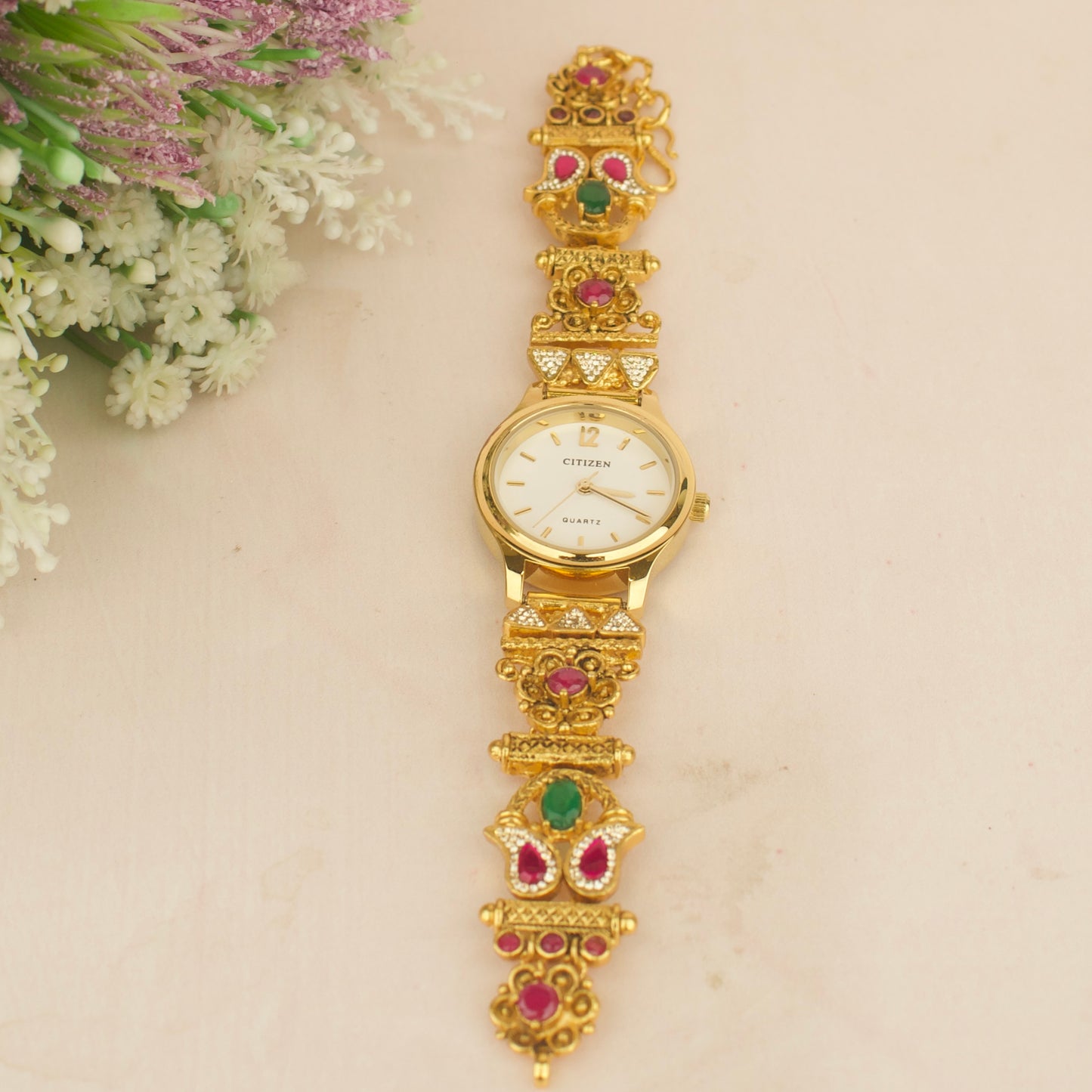 Majestic Jadau Kundan Mango Design Stone Work Watch