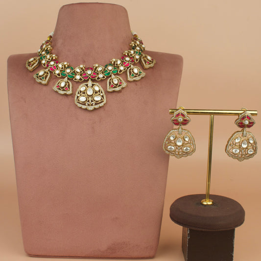 Regal Bells: Victorian Polki Necklace Set with Intricate Detailing