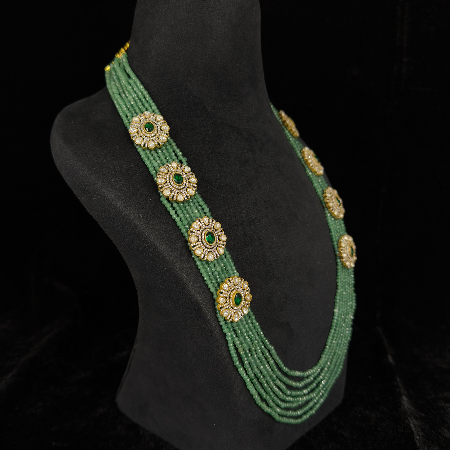 Timeless Green Layered Necklace Set with Zircon Pendants
