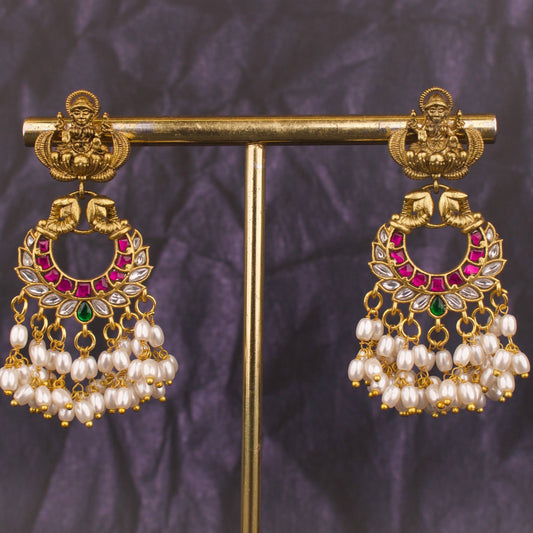 Dazzling Jadau Kundan Chandbali with Lakshmi Devi Design