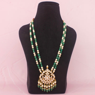 Designer Jadau Kundan Beads Mala With Pearl Hangings
