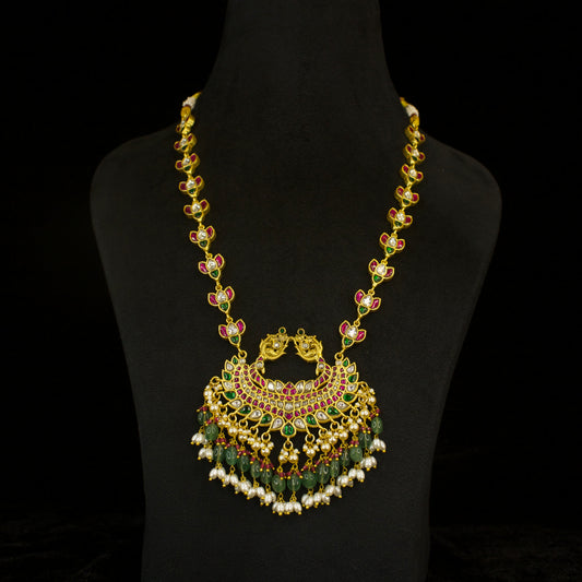 Gold Plated Kundan Haram with Russian beads & Pearls