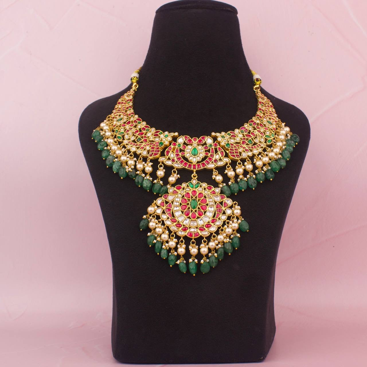 Bridal Jadau Kundan Necklace With Pearl And Beads Hangings