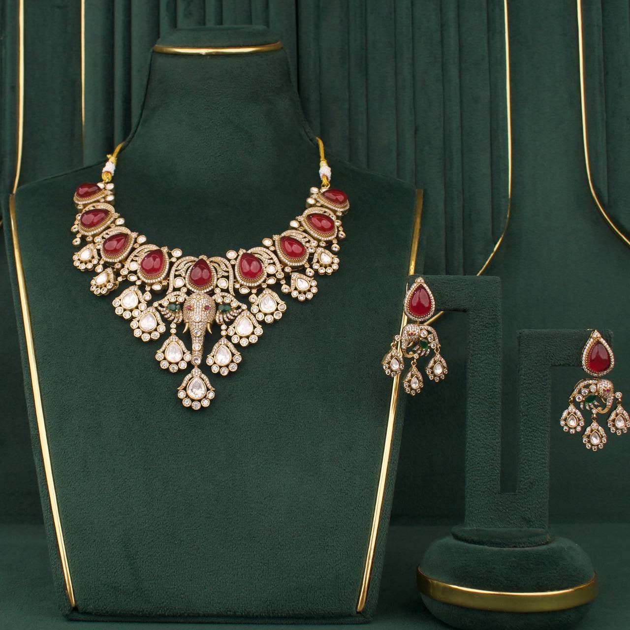 Bridal Victorian Polki Necklace Set With Matching Earrings