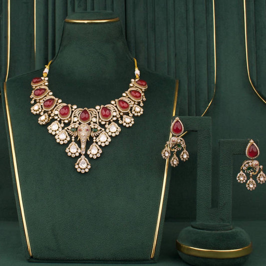 Bridal Victorian Polki Necklace Set With Matching Earrings