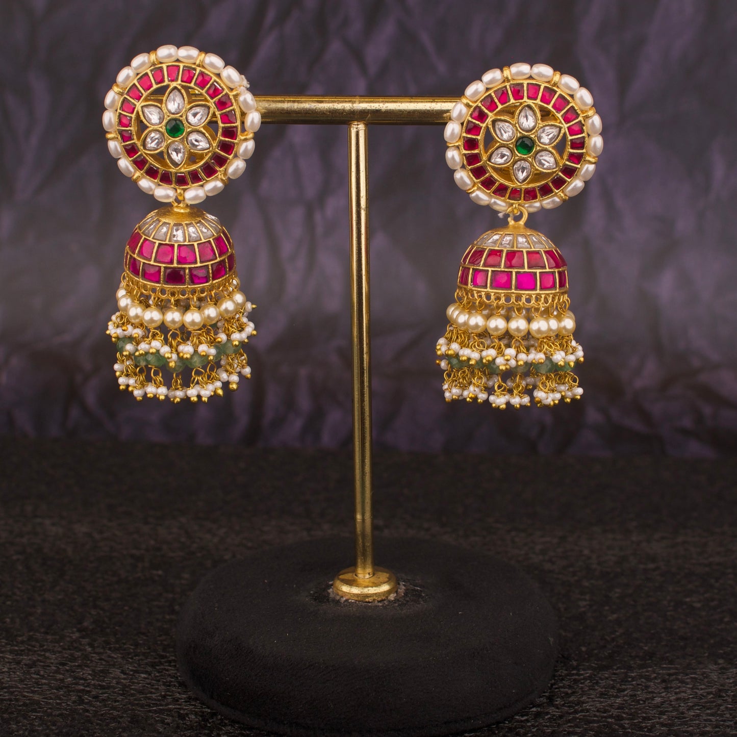 South-Indian Gold Style Jadau Kundan Jhumki Earrings