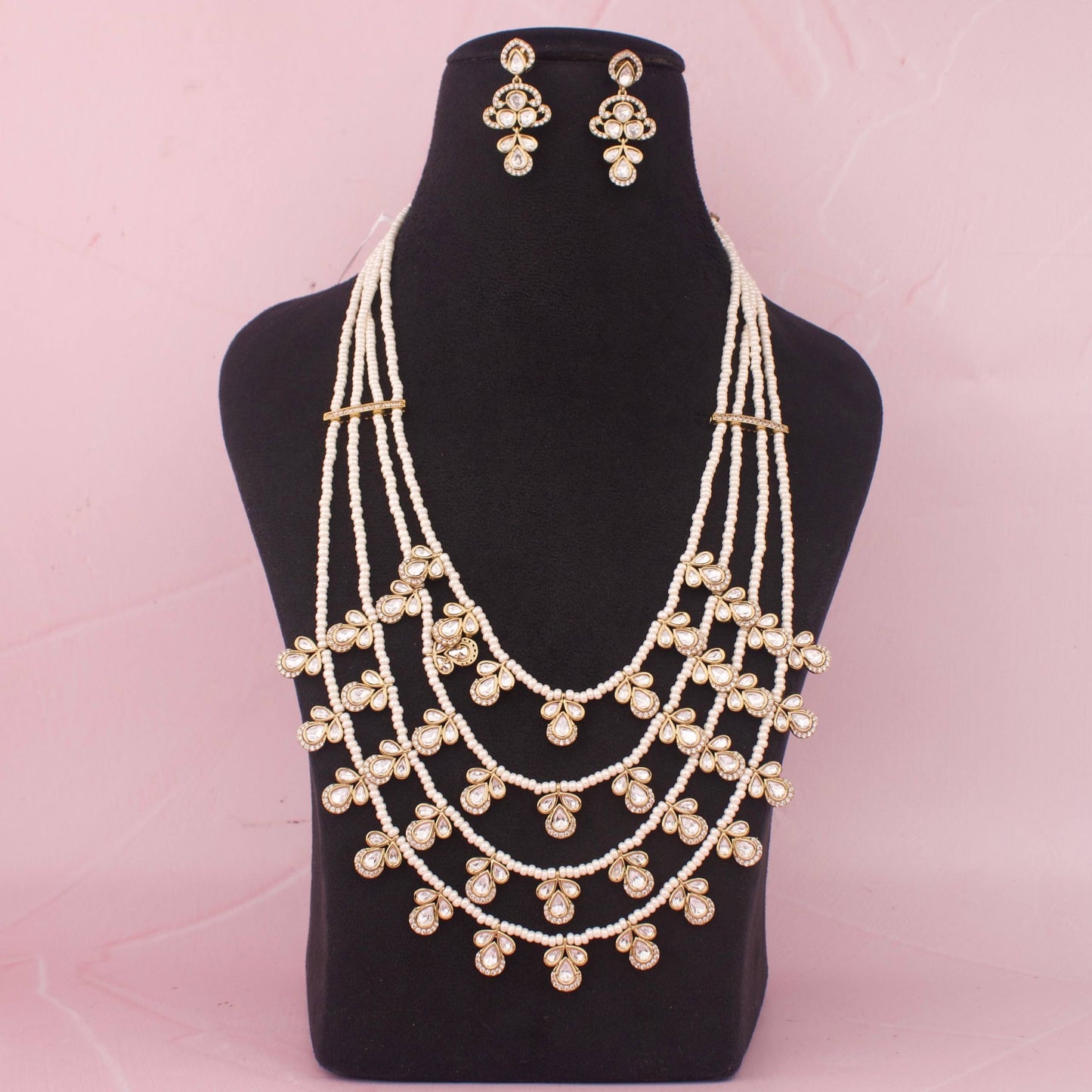 Bridal Polki Step By Step Polki Pearl Mala With Earrings