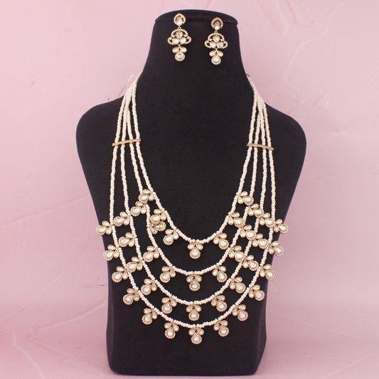 Bridal Polki Step By Step Polki Pearl Mala With Earrings