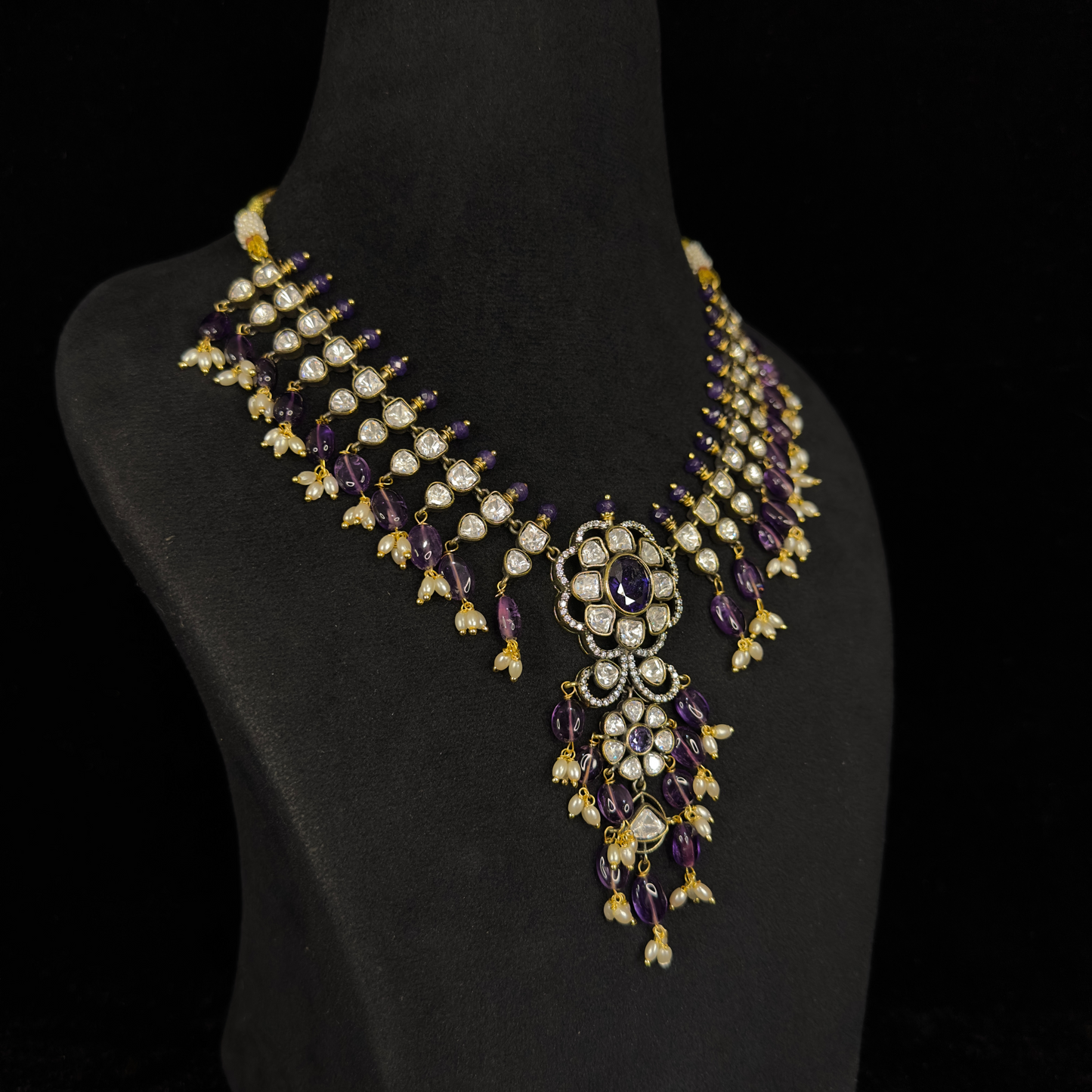 Victorian Moissanite Necklace Set with rice pearls
