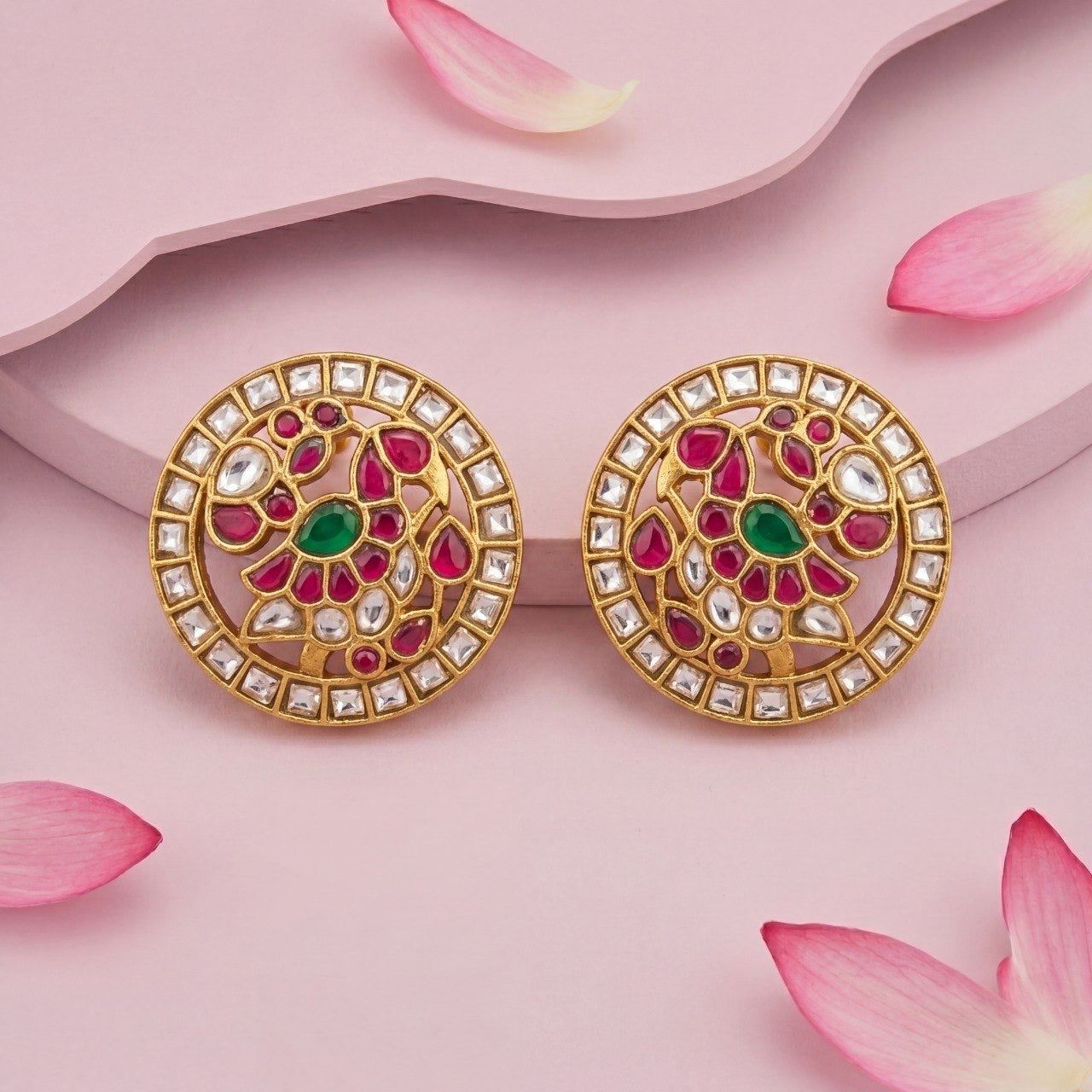 Elegant peacock Design Jadau Kundan Stud Earrings