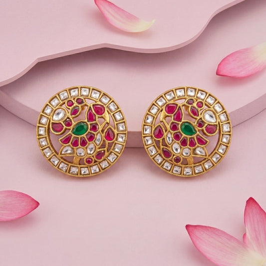 Elegant peacock Design Jadau Kundan Stud Earrings