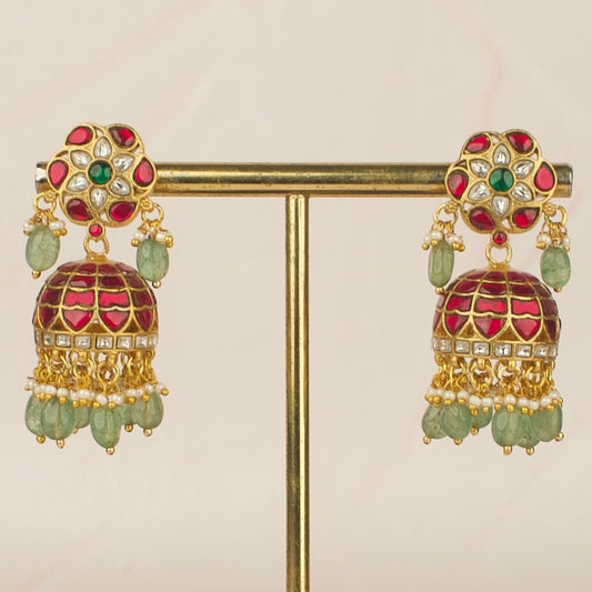 Floral Studded Jadau Kundan Jhumka Earrings