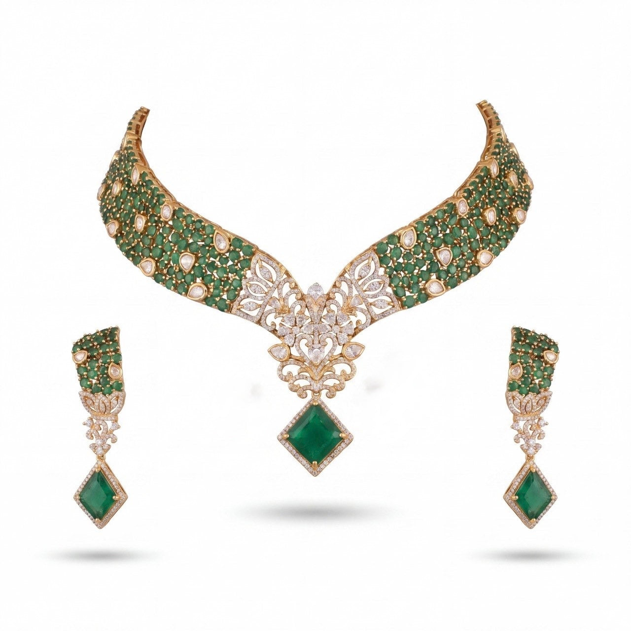 Designer Victorian Polki Choker Set With Matching Earrings