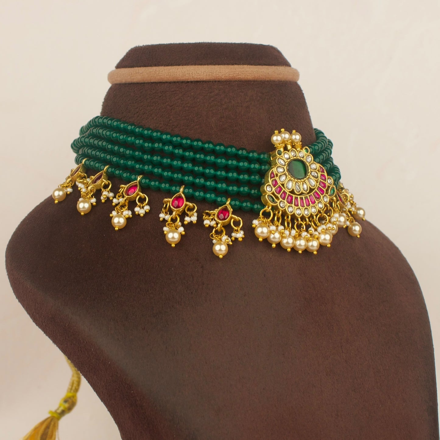 Jadau Kundan Beads Choker With Kundan Hangings