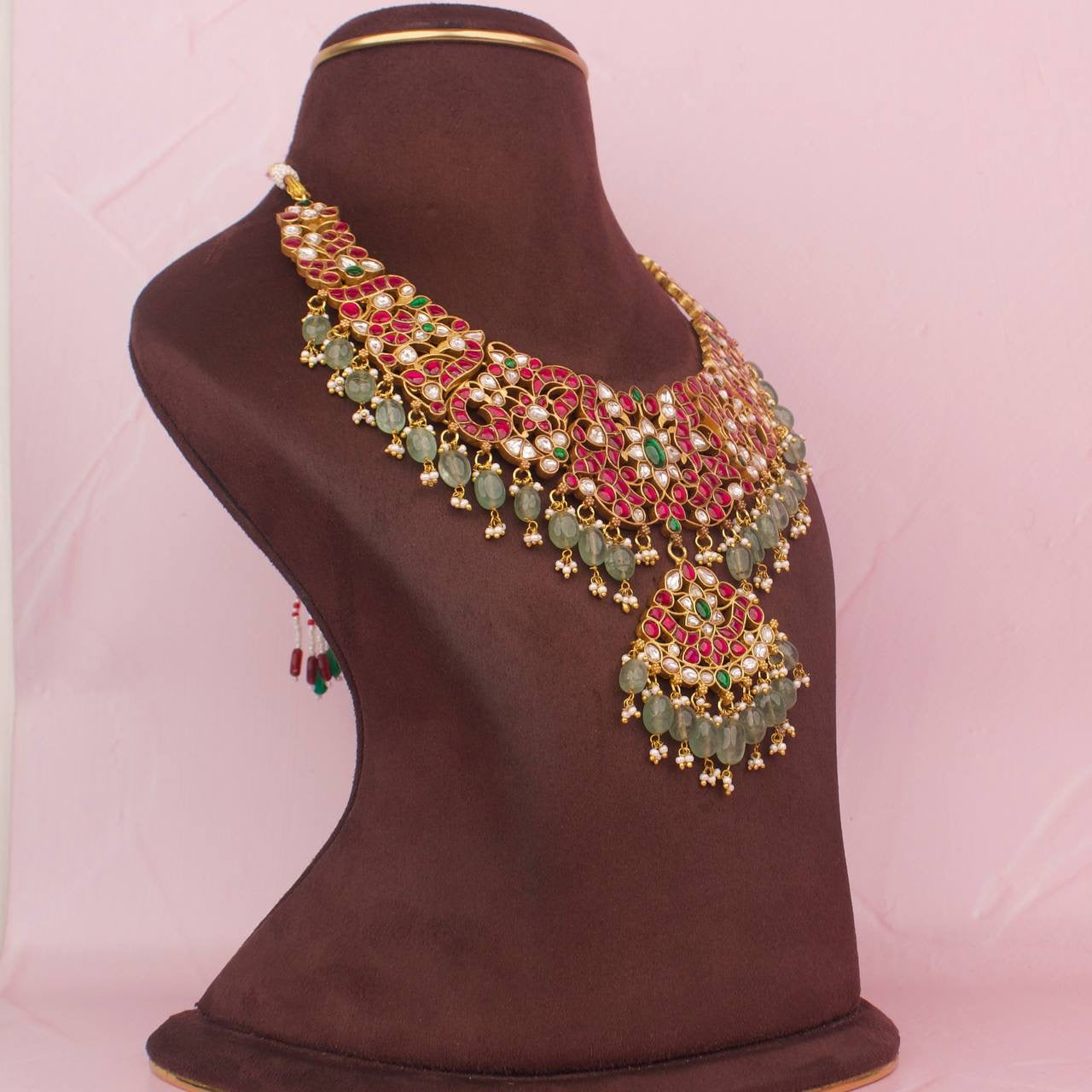 Elegant Hand Crafted Jadau Kundan Necklace With Guttapusalu Hangings