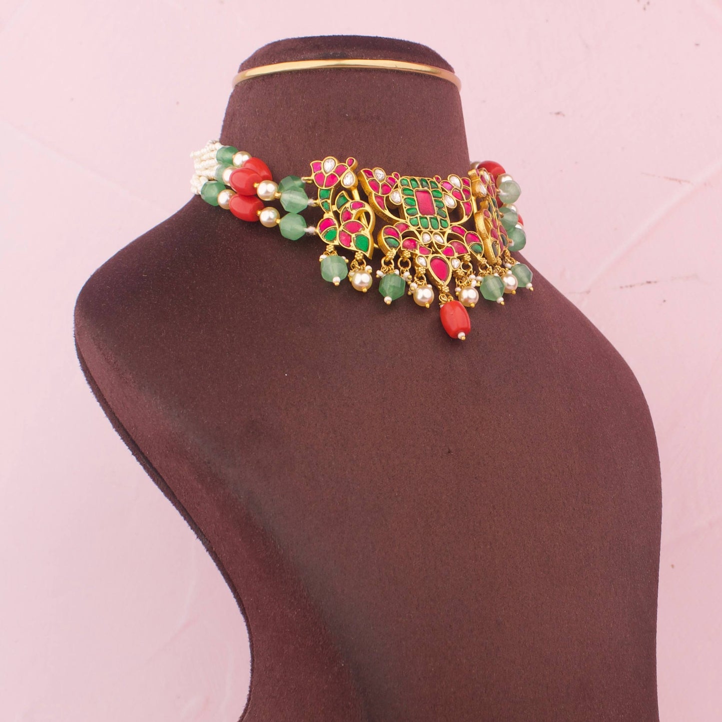 Designer Jadau Kundan Choker With Multicolour Bead And Pearl Hangings
