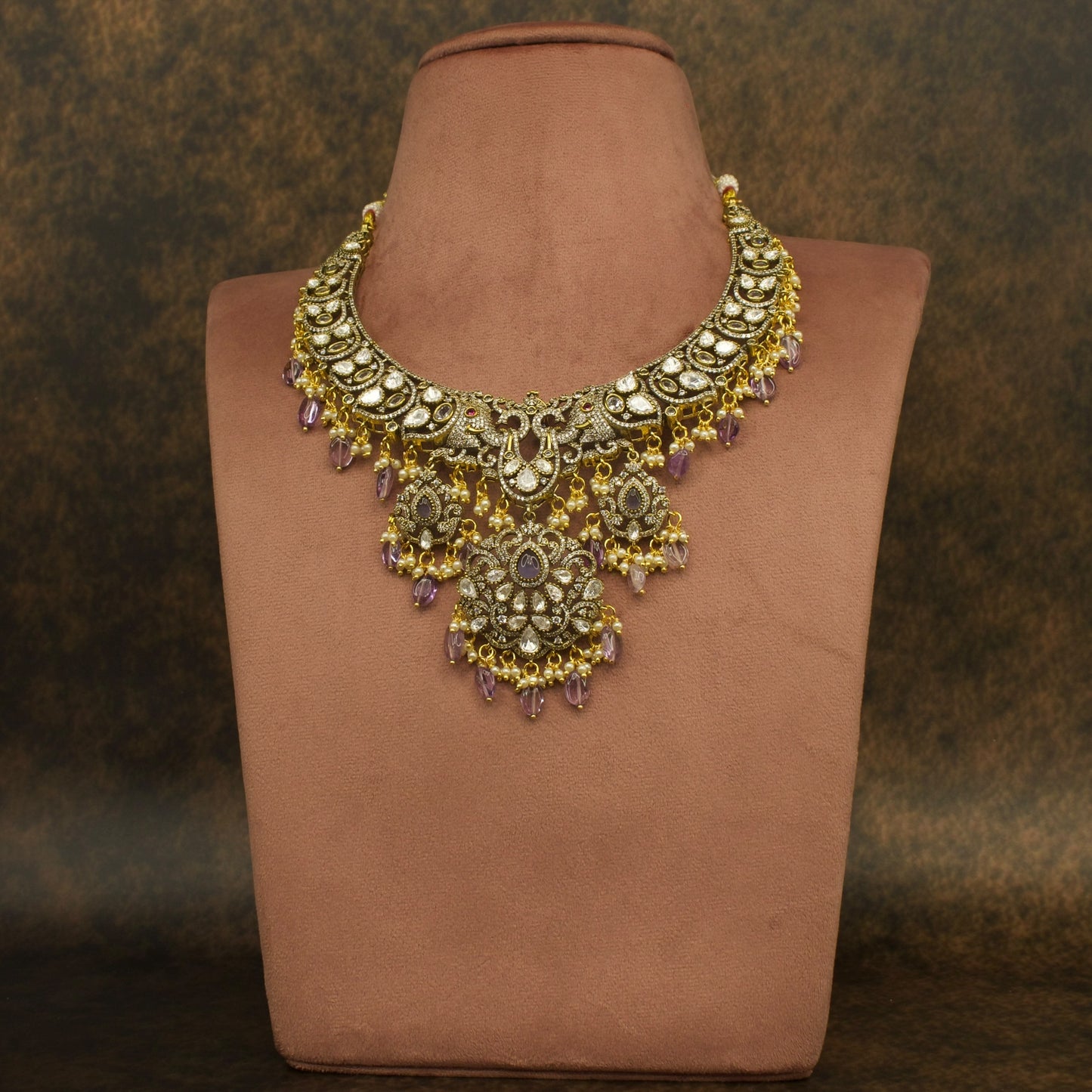 Victorian Polki Opulence Necklace Set with maang tikka