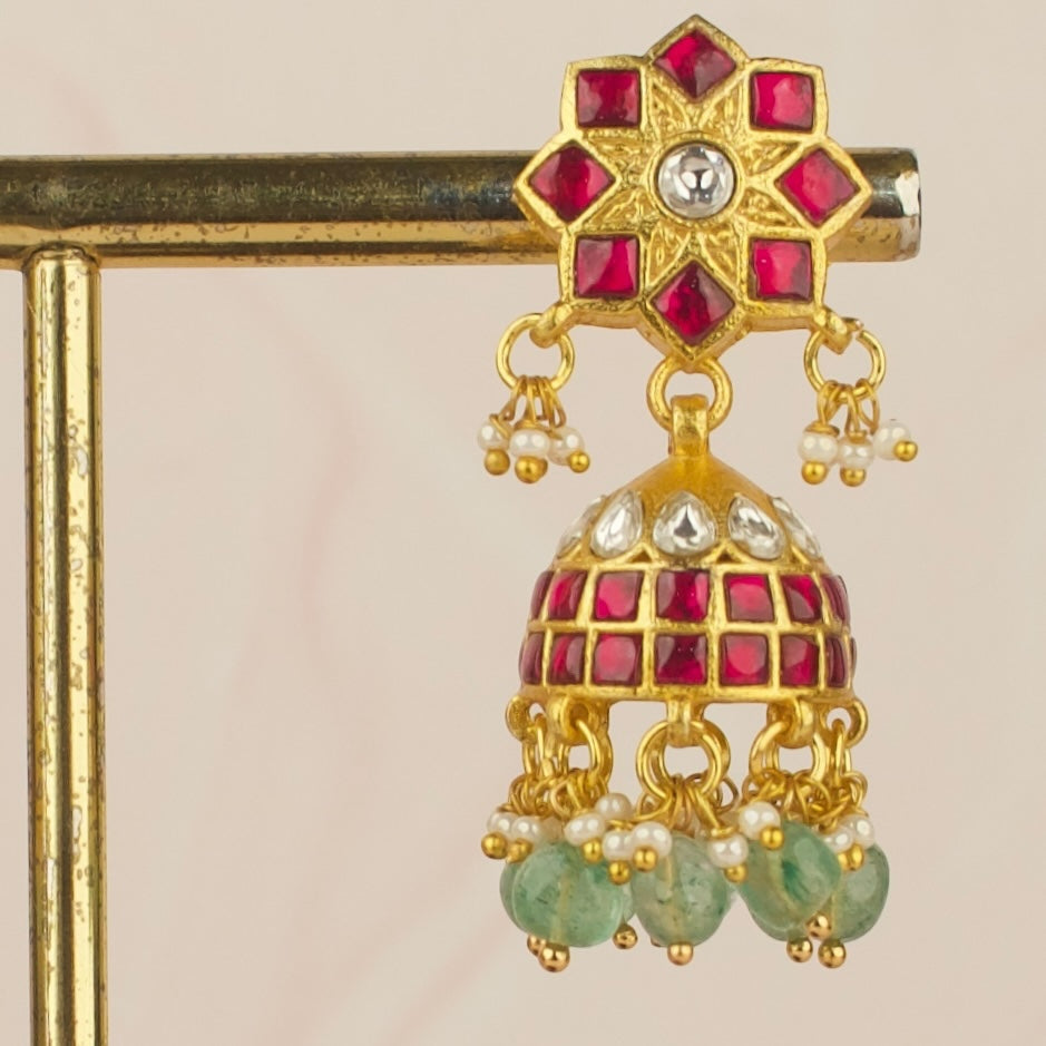 Radiant Floral Studded Jadau Kundan Jhumka Earrings