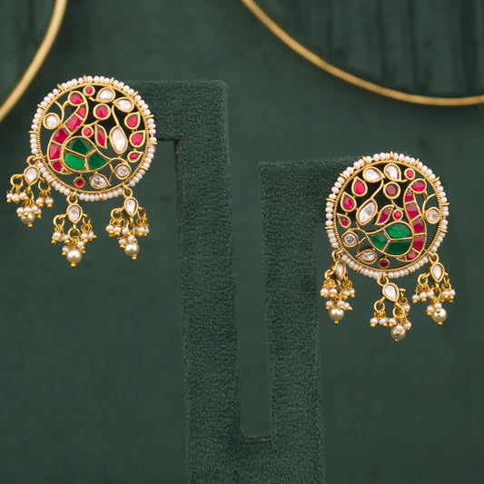 Peacock Design Victorian Stud Earrings With Pearl Bordering