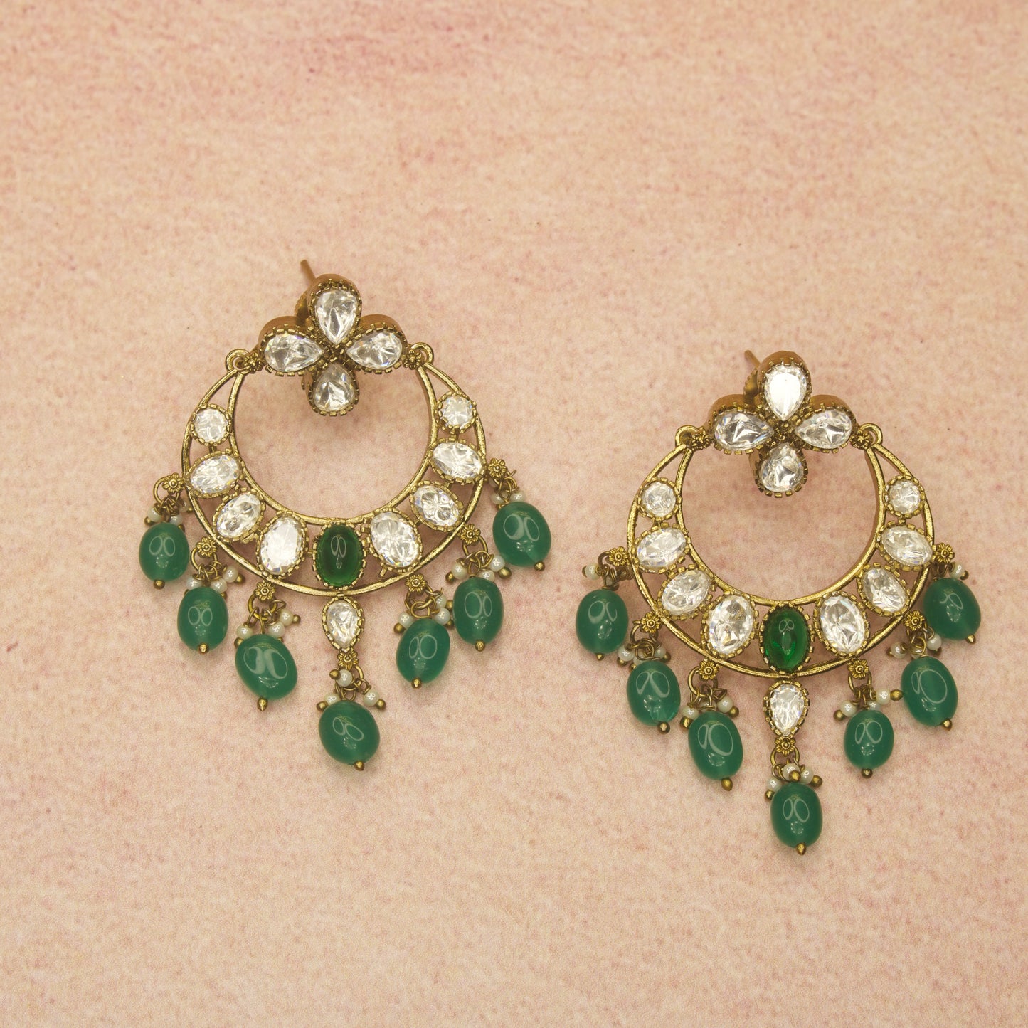 Charming Polki Victorian Necklace Set with Chandbali Earrings