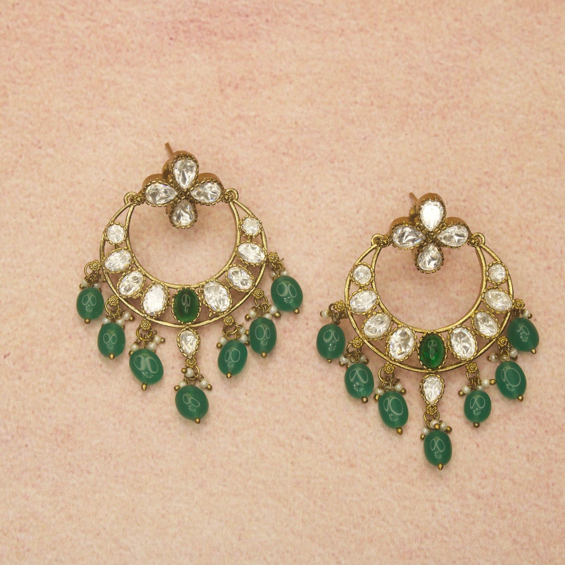 Charming Polki Victorian Necklace Set with Chandbali Earrings