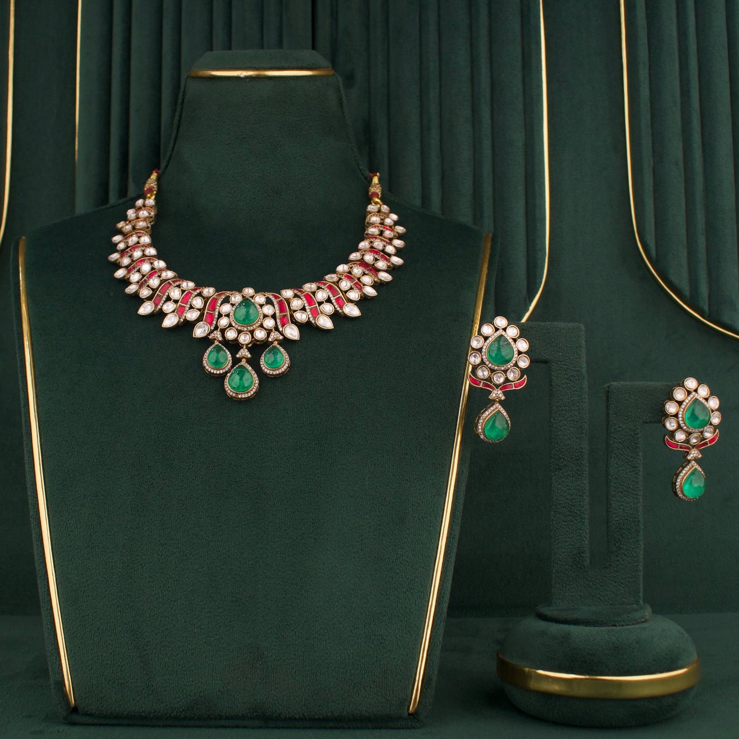 Trending Victorian Polki Fusion Kundan Necklace Set