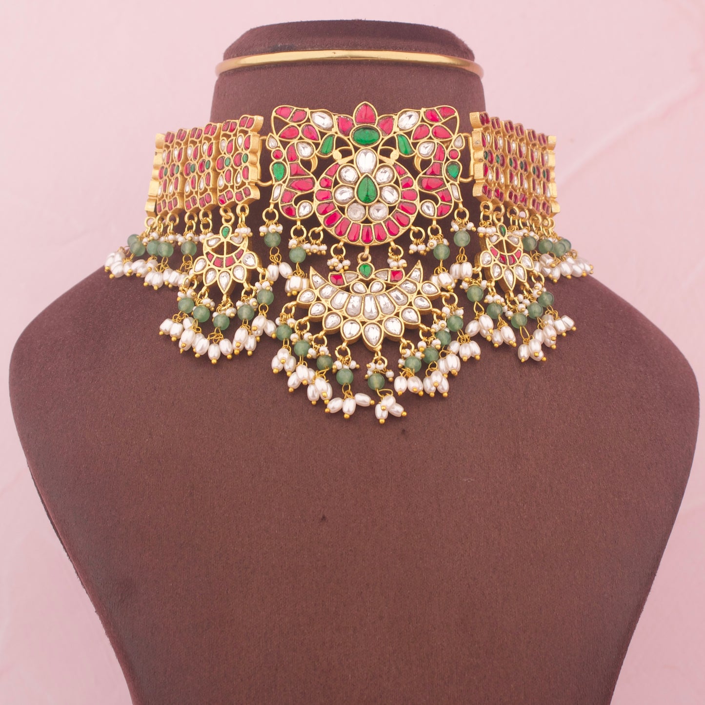 Royal Jadau Kundan Choker With Rice Pearls
